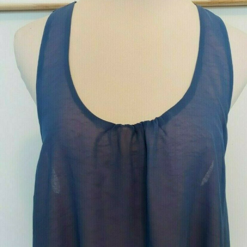 Umgee Women's Medium Boho Cut Out Racerback Top Layered Tunic Sleeveless Blue